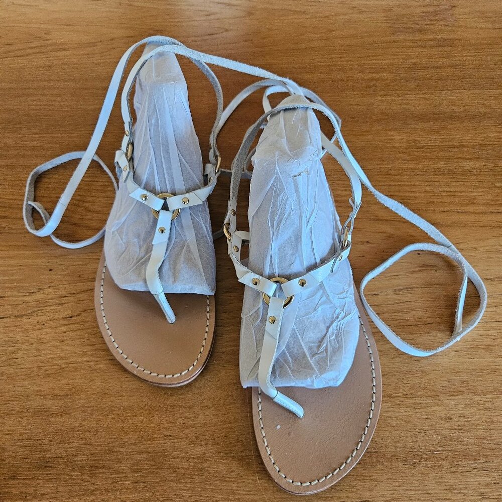 PILCRO White Leather Lace-Up Gladiator Sandals - Size 9M